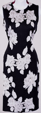 ST.JOHN Women's Knit Black Silver Gray Floral Print Dress Sz 8