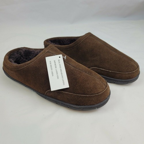Lands End Mens Suede Leather Shearling Fur Clog Slippers Dark Mahogany Lands end mens suede leather shearling fur clog slippers dark mahogany