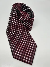 BERGAMO NY X-Long Burgundy Black Silver Square Pattern Hand Made 66"