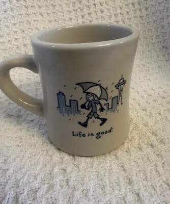 LIfe is Good Home Jack Mug Seattle Skyline Space Needle Rain restaurant wear 4''