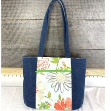 Handmade Upcycled Denim Tote Bag Lined with Cotton Fabric with Zipper Pocket
