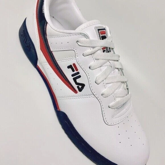 Men s Fila White Navy Red Original Fitness Low Top Sneakers eBay