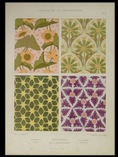 ART NOUVEAU HANGINGS -1901- LITHOGRAPH, HERBIN TREE, FLOWERS RENUNCULA ANEMONE