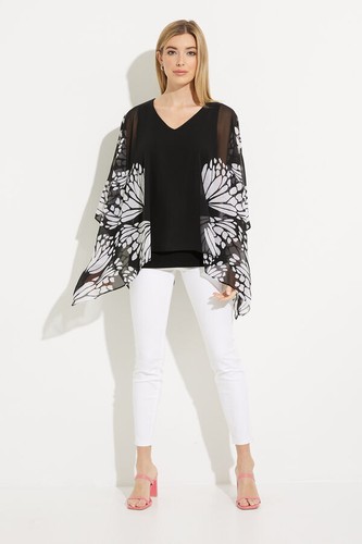 Joseph Ribkoff 231163 Black/White Butterfly Sleeve Top - Picture 5 of 5