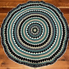 CROCHETED HANDMADE MANDALA AFGHAN THROW MULTI COLORED 52  NEW