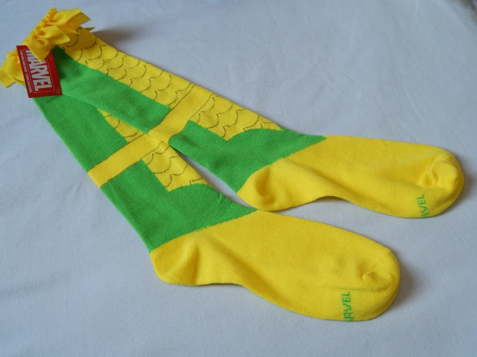 Womens Socks Knee High Shoe Size 4-10 Yellow Green Loki Thor NEW Marvel Comics - Image 4 of 4