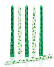 Tuitessine St. Patrick's Day Taper Candles 6 pack 8 hour, Green-White（6Pcs）
