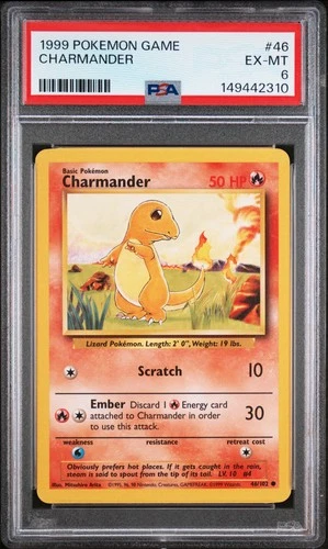 1999 POKEMON BASE SET UNLIMITED #46 CHARMANDER PSA 6