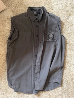 Vintage Harley Davidson Men’s Vest Size Large Gray Button Up Skull Pockets EUC - Image 1 of 3