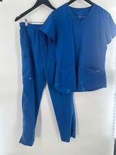 Barco nrG Scrub Set Royal Blue V-Neck Top Drawstring Cargo Pants Women Size M