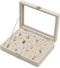 Jewelry Box Necklace Organizer Tray, Beige Necklace Display Case for Storage Jew