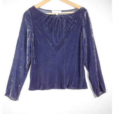 VTG Jill Stuart Crushed Velvet Top S Blue Silk Blend Goth Witchy Luxe Romantic