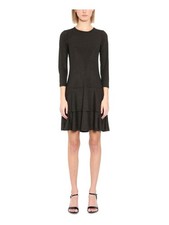 MICHAEL KORS Womens Black 3/4 Sleeve Short Fit + Flare Party Dress Petites PXS