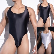 String homme noir blanc huile brillant transparent sans manches body sous vêtem