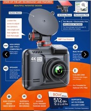 ROVE R2-4K Dash Cam 4K Ultra HD 2160P Car Dashboard Camera Built In Wi-Fi6 GPS