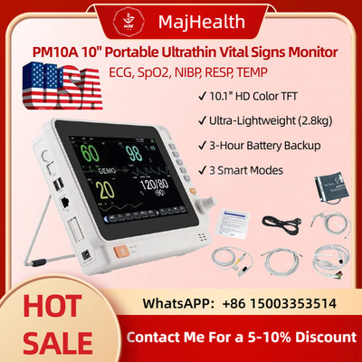 Vital Signs Monitor Portable 10'' - ECG, SpO2, NIBP, Respiration, Temp | PM10A