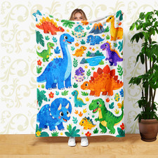 Colorful Dinosaur Jungle Volcano Coral Fleece Blanket