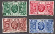 Great Britain 1935 King George V Silver Jubilee ½ d, 1 d, 1½  2½ d Sc# 226 - 229