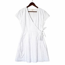 Mi Ami White Floral Eyelet Wrap Dress Short Sleeve Sz Small