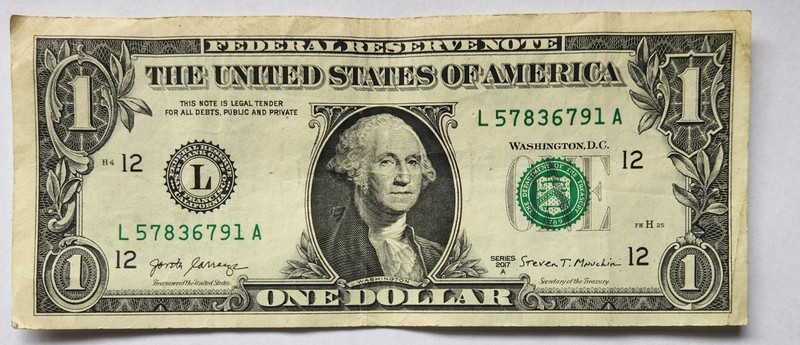 "Ink Error" $1 Bill, Upper Serial Number  Is Darker, L57836791A