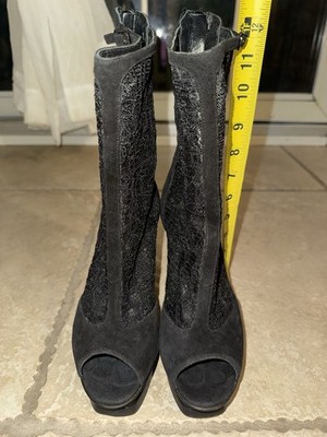 Nando Muzi Black Suede Lace Bootis Boots Open Toe Shoes Size 37.5 Used