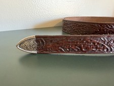 Vintage Western Tooled Leather Belt Strap Horse Floral Carved Brown Snap Buckle