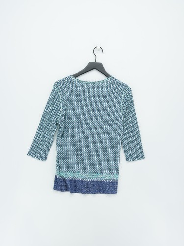 Olsen Damen Top UK 18 Blau Geometrisches Muster 100% Baumwolle 3/4 Arm Rundhals Basic - Bild 2 von 5