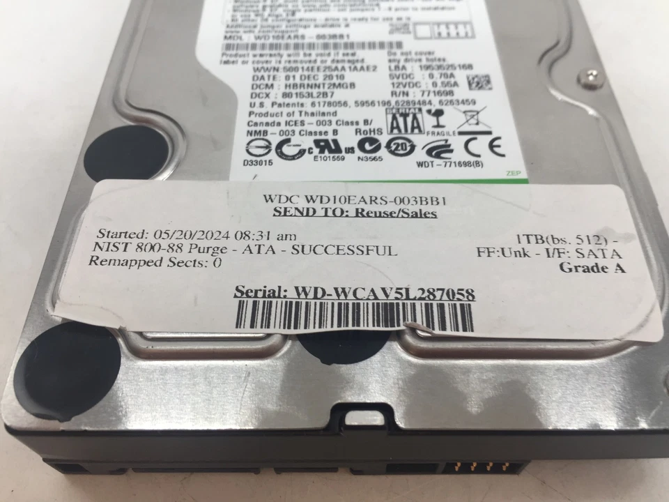 Western Digital 1TB 3.5" SATA Desktop Hard Drive WD10EARS GRADE A FREE S/H - Image 4 of 4