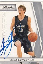 Utah Jazz Butler Gordon Hayward 2010 Prestige Rookie Signed IP Autograph Card. rookie card picture
