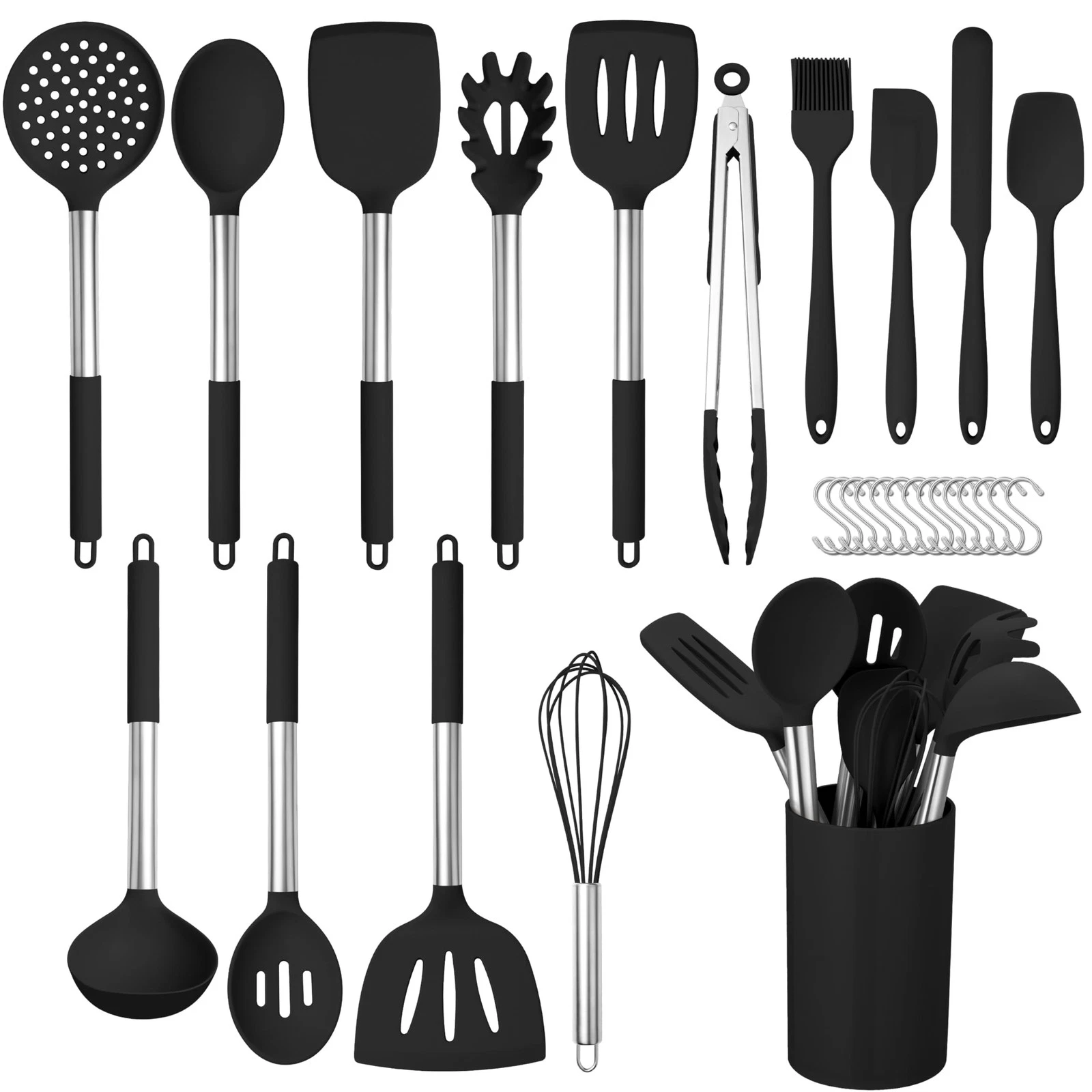 29 PCS Silicone Cooking Utensils Set, Kitchen Utensils Set with Stainless Ste...