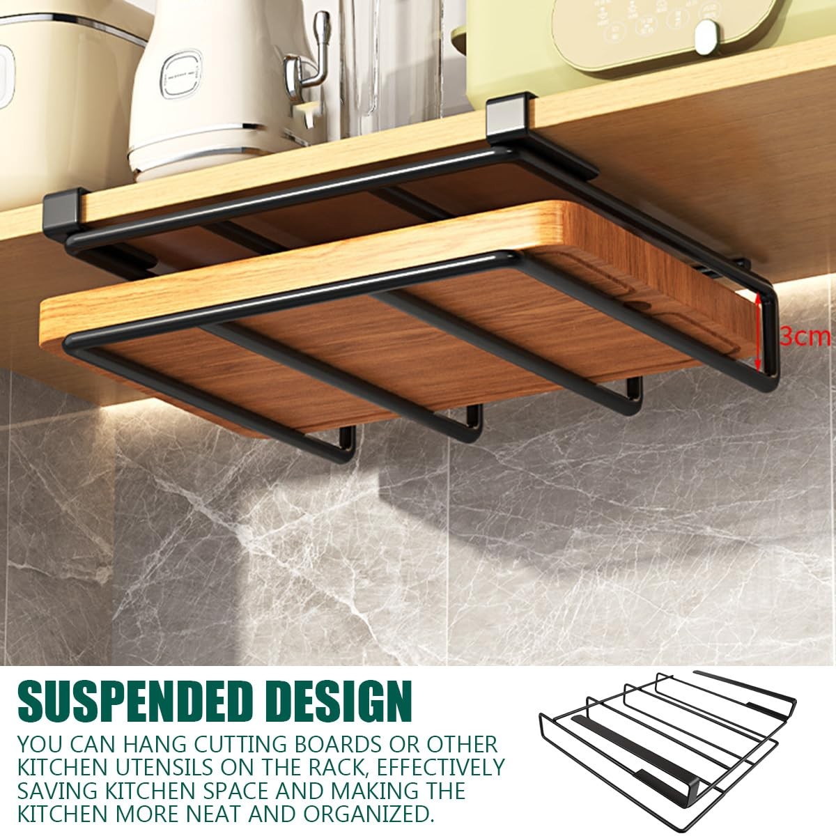 Hanging Chopping Board Rack, 10.4x9.8 Inch, Black, Stainless Steel, Kitchen