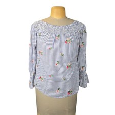 Miss Me Womens Medium Striped Floral Embroide...