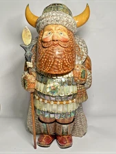 Russian Folk Art Hand Painted Wood Carved ~ 9.5"  VIKING - with Alalone inlay