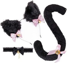 Cat Ears and Tail Set with Bells, 3PCS Cosplay Costume Black