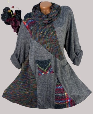 Tunika Bluse Kleid Top Shirt Schal A Linie Tuch Italy Weich Grau XXL 46 48 50