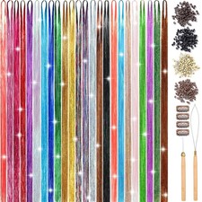 24 Colors Hair Tinsel Kit, 48 Inch 8600 Strands Glitter Tinsel Hair Extension...
