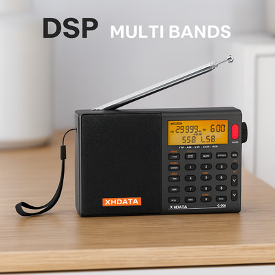 XHDATA D-808 Portable Digital Radio FM AM SW LW Wide FM Air Band Receiver Black