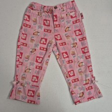 Vtg 2002 Strawberry Shortcake Pink Denim Capri Pants Girls XS 4-5 Bows Coquette