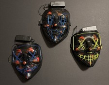 3 Máscaras Halloween The Purge Guy Fawkes Halloween Luz LED Intermitente Anónimo