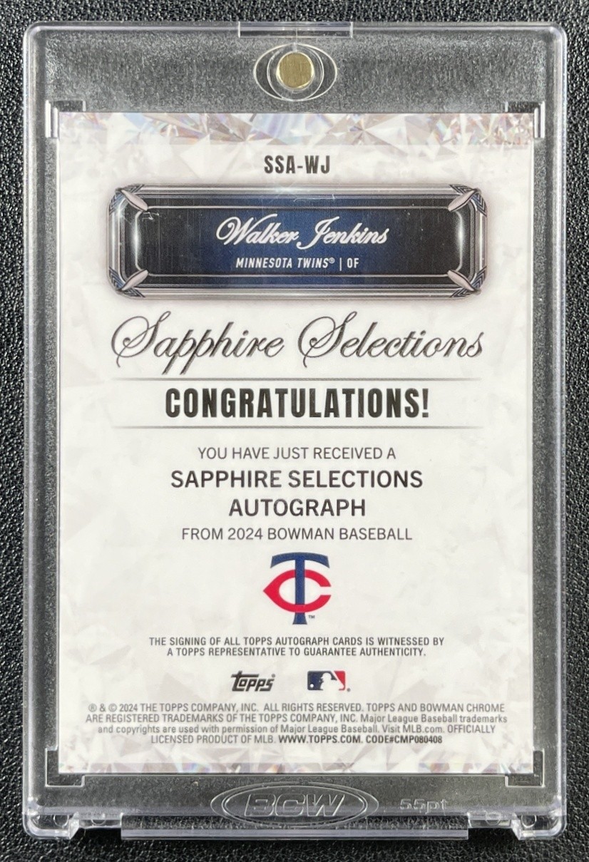 1/1 WALKER JENKINS 2024 BOWMAN SAPPHIRE #SSA-WJ SELECTIONS AUTO SUPERFRACTOR 1/1 view 2
