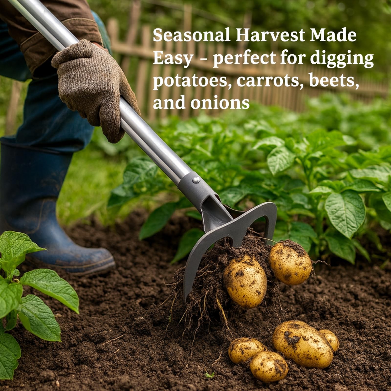 Potato Hand Rake Garden Tool - 47" Long Handle Cultivator Weeding Siver 