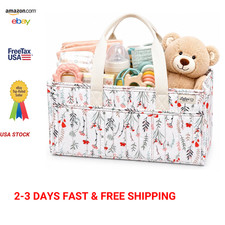 Diaper Caddy Organizer Floral Design Nursery Basket with Handles Zipper Pockets