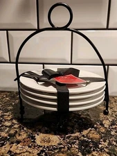 Circa Simple Serve Snack Plates With Wire Rack Black Bird On Branch  Set  Of 4