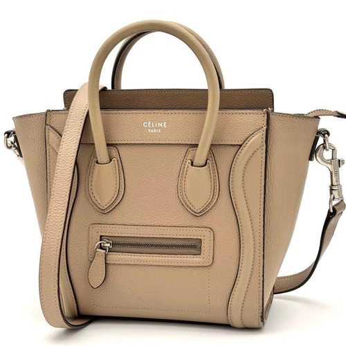 CELINE Excellent condition  Handbag 2way Luggage Nano Shopper Beige from Japan