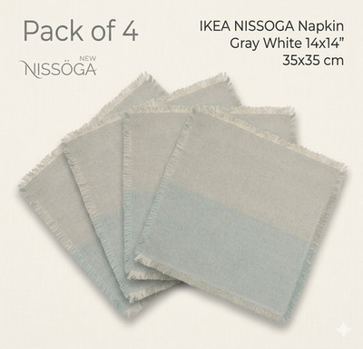 4er Pack IKEA NISSOGA Serviette grau weiß 14x14'' 35x35 cm NISSÖGA NEU