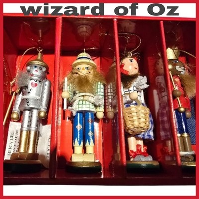 VTG Set of Wizard of Oz Wooden Nutcracker Ornaments 5'' in Original Packaging 
