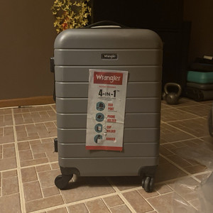 Wrangler Carry-On Suitcase 4-in-1 Hardcase Spinner Telescoping Handle Gray
