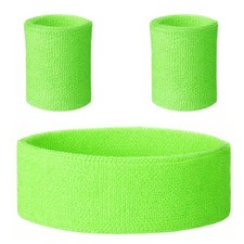 Neon Sweatband Set for Men Women - 80s Neon Green Headband and Wristband, Ath...