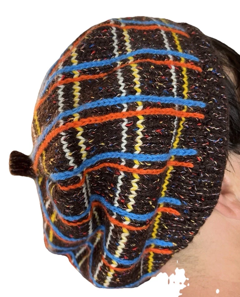 Sombrero tejido boina redonda vintage años 70 naranja marrón años 60 retro groovy hombre’s mujer’s Foto 2 de 4