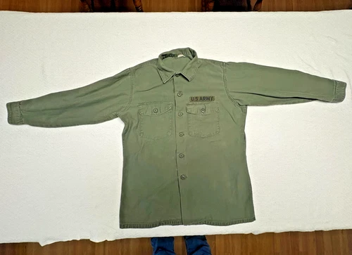 Vintage Military OG 107 Button Up Shirt Sz 16-1/2x32Fatigue Vietnam 70s READ